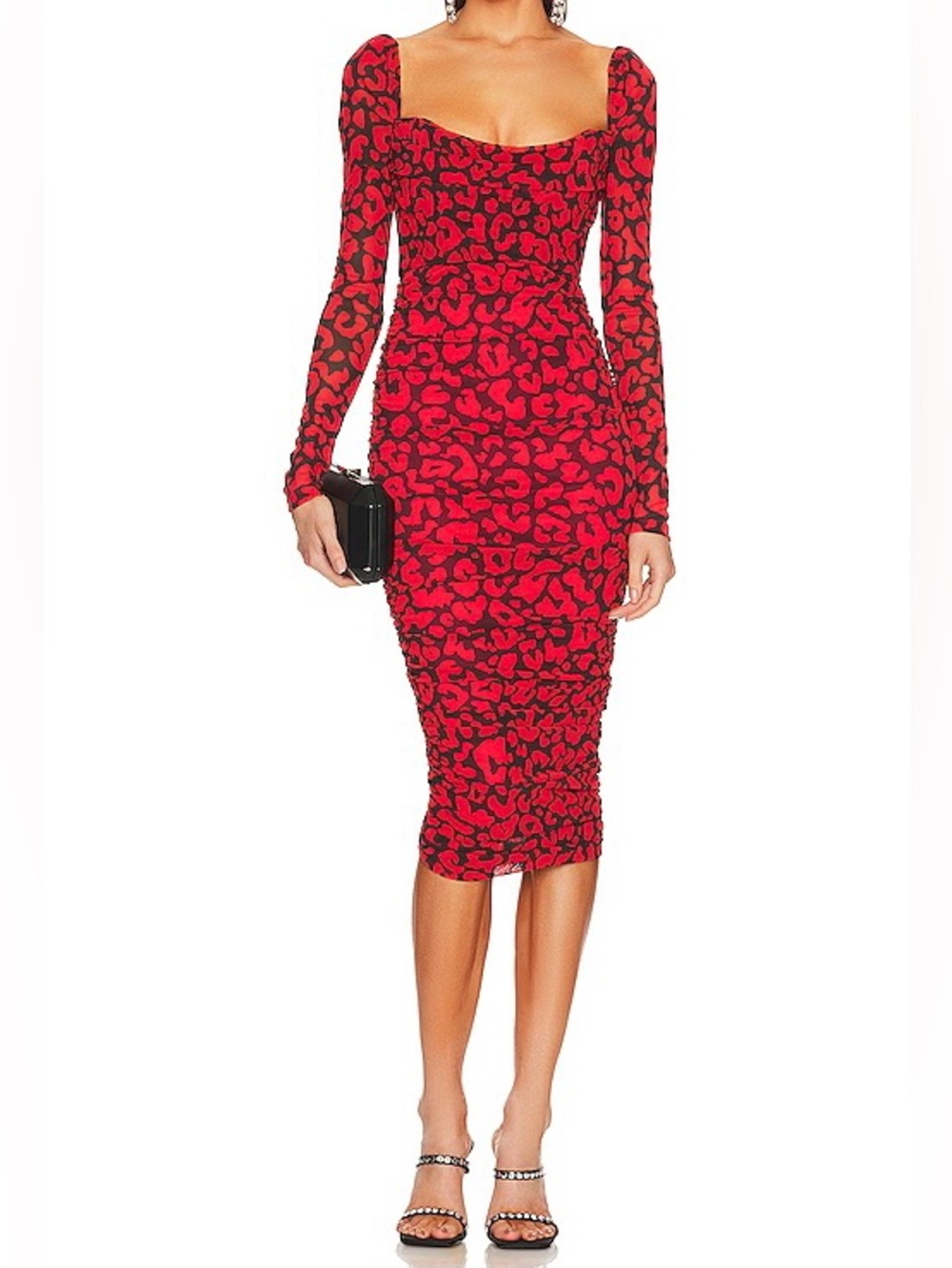Michael Costello Nobu Midi in Red Leopard Print size XS